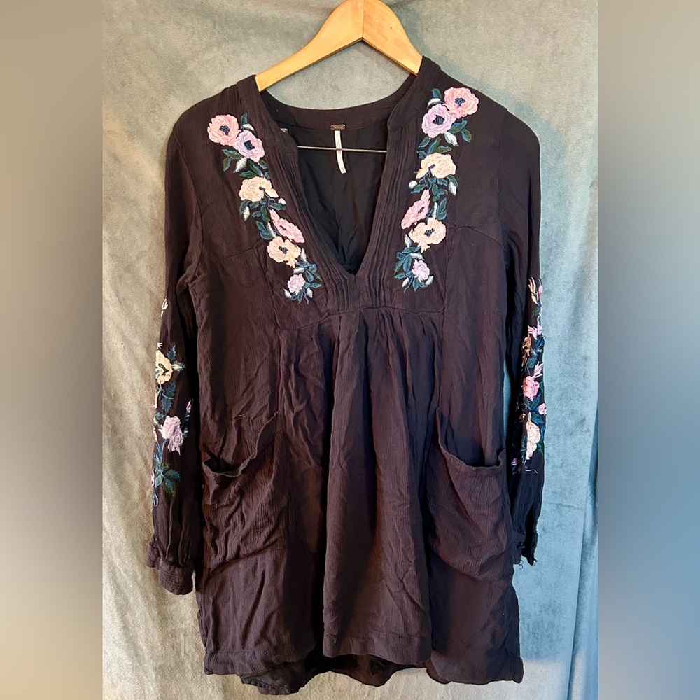 Free people babydoll dress with Floral Embroidery
